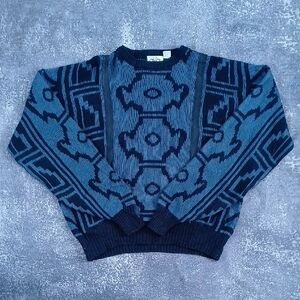 Vintage 90s Funky Blue and Black Patterned Sweater aka BAY